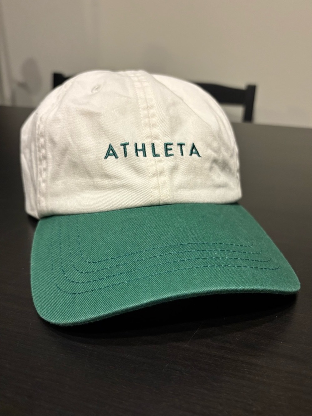 Athleta White Baseball Cap with Green Logo Brim Accents